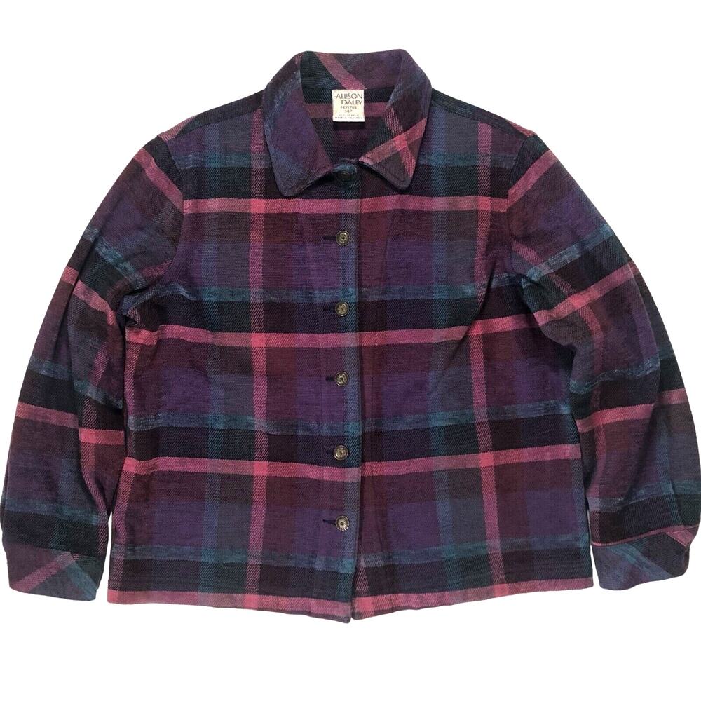 Vintage Allison Daley Womens Shacket 14P Long Sleeve Purple Blue Button Up